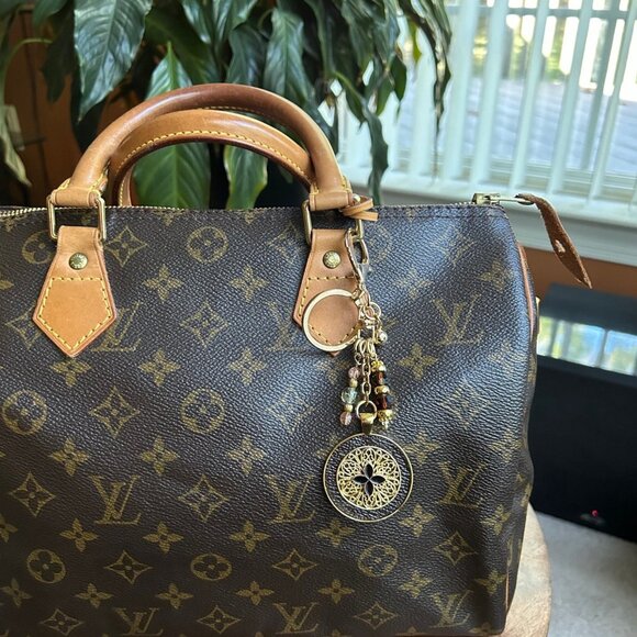 ELEGANT FILIGREE Bag Charm Brown Gold Tone - Picture 2 of 9